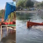 Sıcaktan bunalan gençler, çaya traktörle girdi İlk görenler tekne sandı