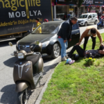 Motosiklet sürücüsünü kaskı kurtardı