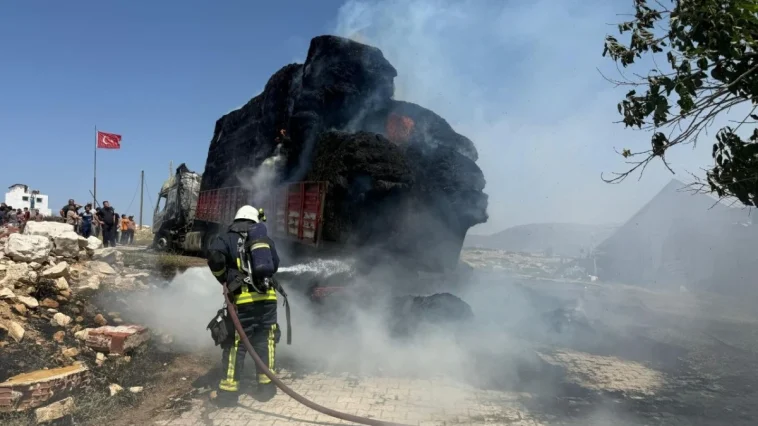 Antalya’da saman yüklü tır alev alev yandı