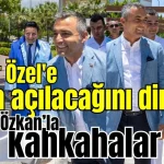Özgür Özel'e dava açılacağını dinledi! Rektör Özkan'la şen kahkahalar attı