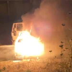 Gazipaşa'da park halindeki kamyon alev alev yandı