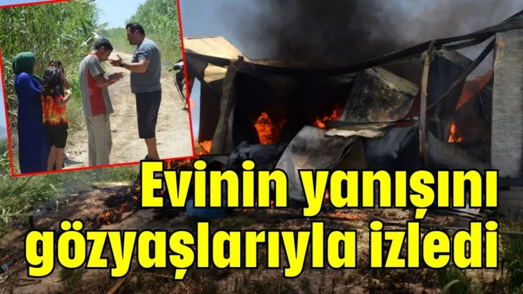 Serik'te evinin yanışını gözyaşlarıyla izledi