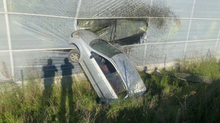 Kaza yapan sürücü muz serasına girdi