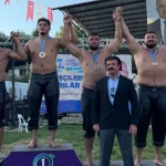 Kemer Belediyesi güreşçileri kürsüye çıktı