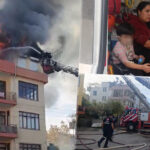 Alevler içinde mahsur kalan 3 çocuğu inşaat işçileri kurtardı