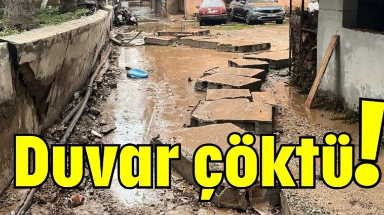 Alanya'da yağıştan duvar çöktü
