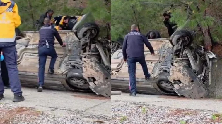 Manavgat’ta otomobil takla attı: 2 yaralı