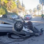 Virajı alamayan otomobil devrildi 2 kişi yaralandı