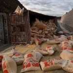 Karayolunda yem yüklü tır devrildi: 2 yaralı