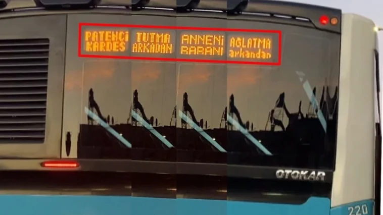 Otobüsün arkasına tutunan çocuklara şoförden LED'li uyarı