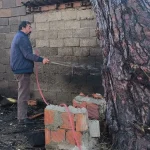 Yangının eve sıçramaması için alevlere hortumlarla müdahale ettiler