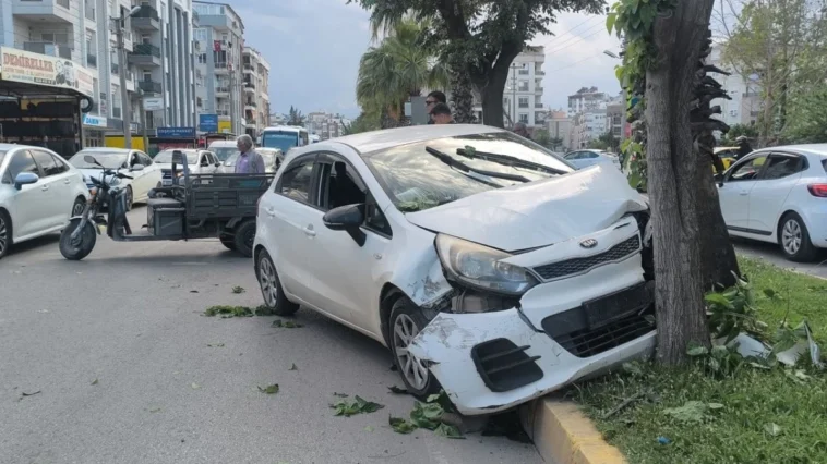 Motosiklete çarpmamak için direksiyonu kırınca ağaca çarptı