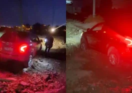 Kapatılan turizm yolundaki bariyerler kaldırılınca araçlar çukura düştü